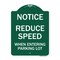 Signmission -Reduce Speed When Entering Parking Lot Sign, Green & White Aluminum Sign, 18" x 24", GW-1824-23534 A-DES-GW-1824-23534 - alternate 1